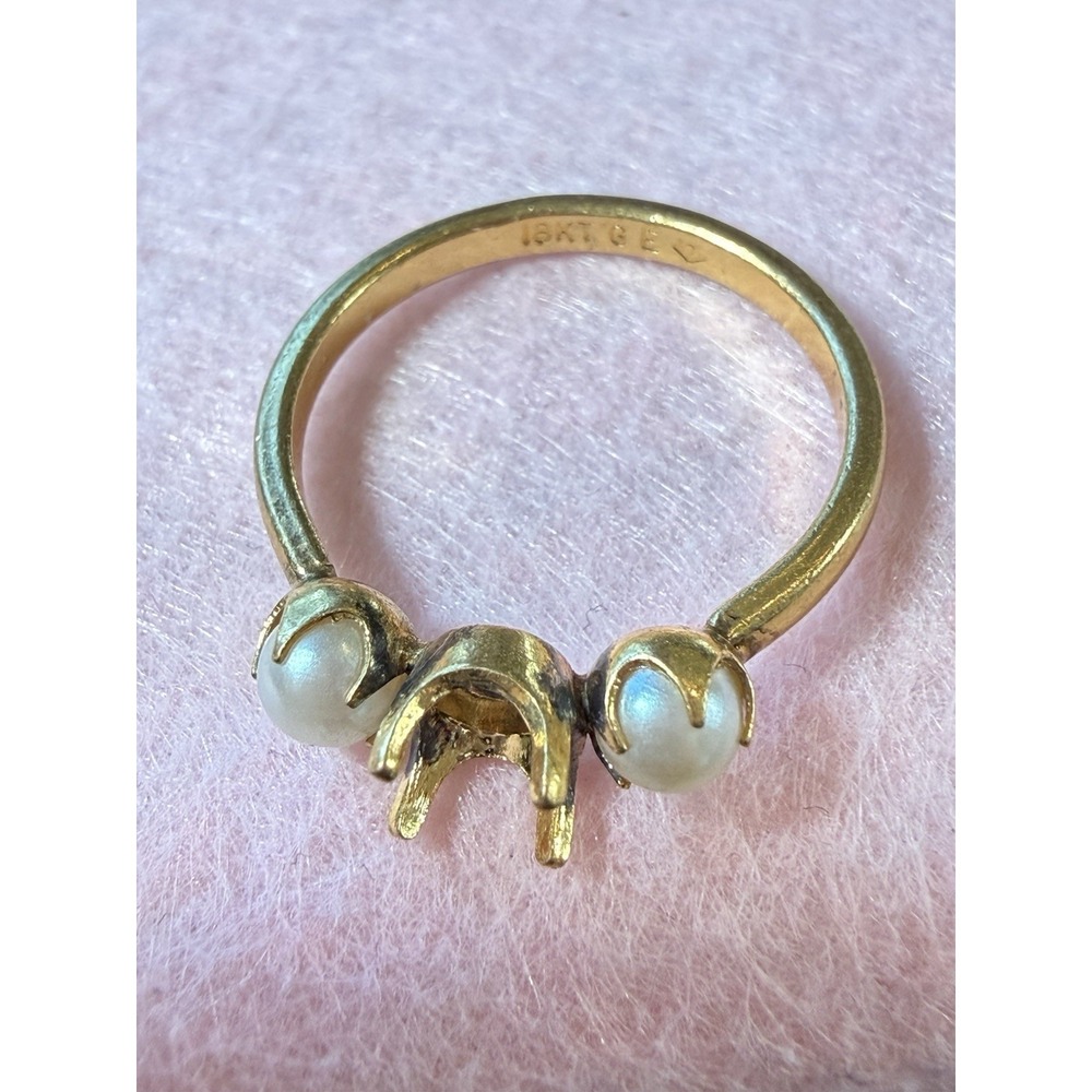 Vintage‎ 18kt Ring GE Faux Pearls One Pearl Missing Size 6.5